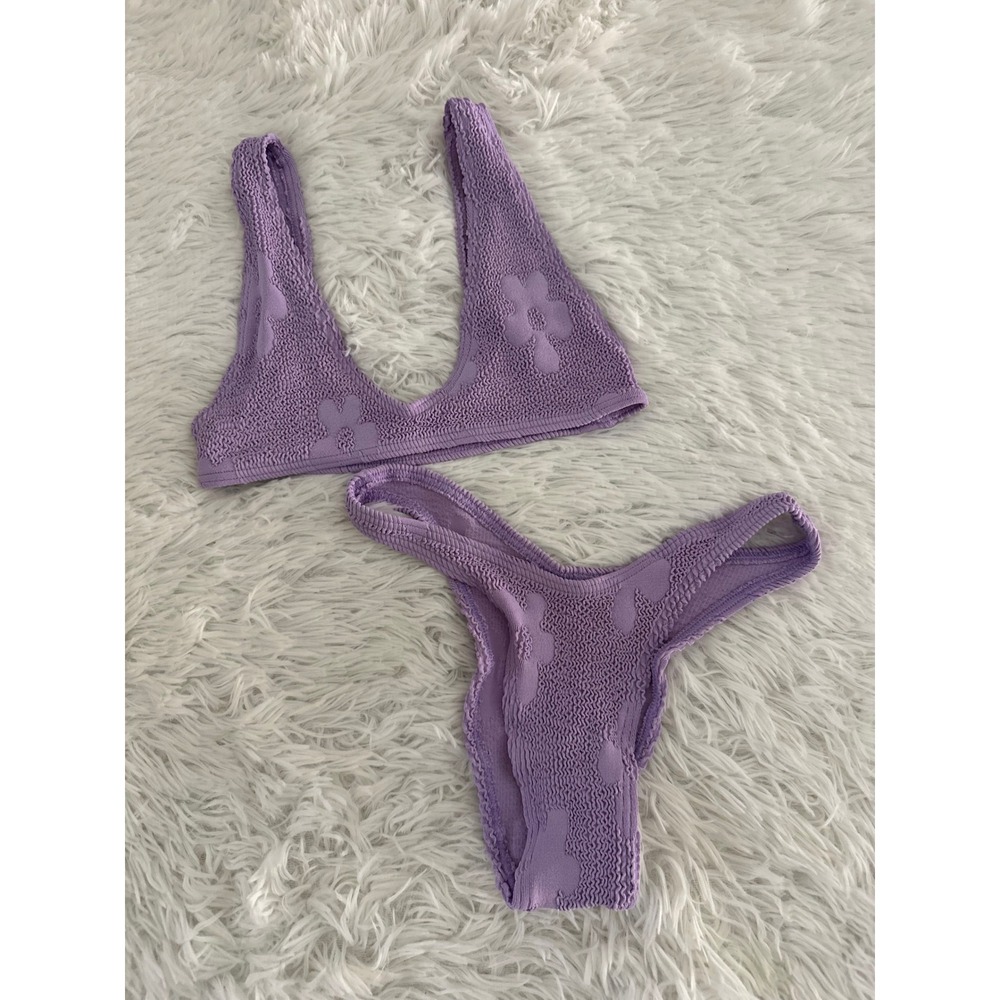 Bond-Eye Lavender Floral Scout Bikini Top & Scene Bikini Bottoms Set One Sz NWOT